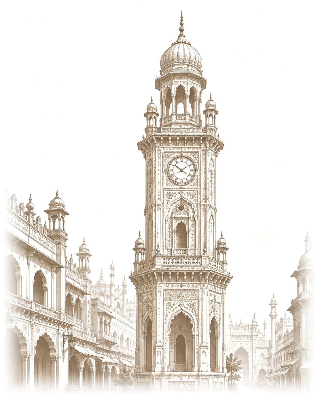 An illustration of Lucknow’s Husainabad Clock Tower